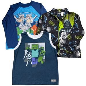 Boys medium & 10/12 pj shirts, Minecraft & Star Wars. All about same size